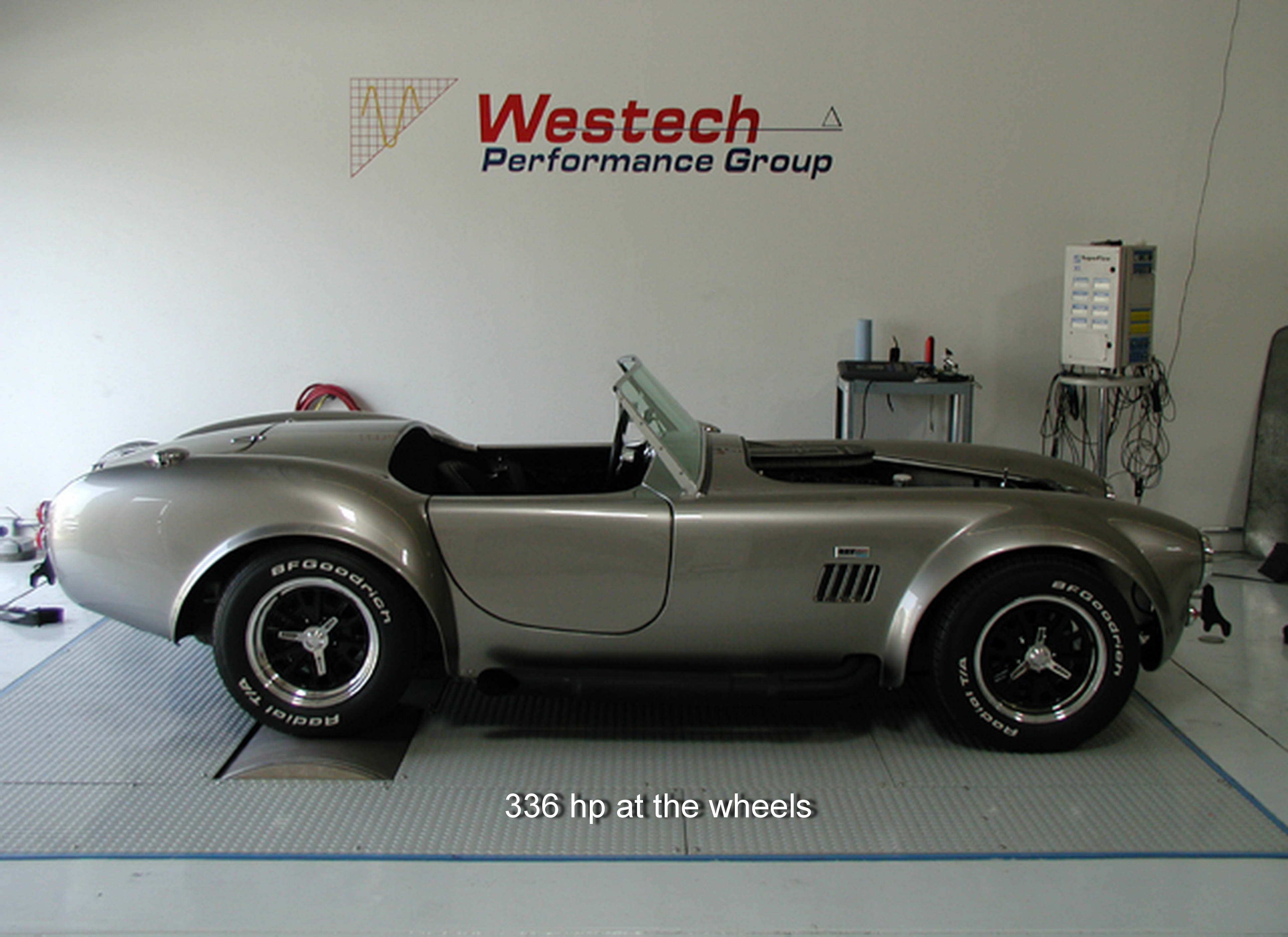 Original photograph of the completed Cobra replica during its Westech dyno test